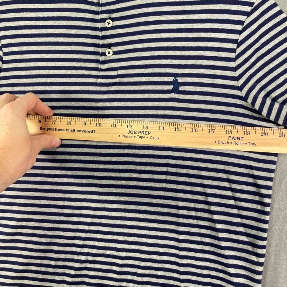 Polo Ralph Lauren Mens Polo Shirt Medium Blue Gray Striped Cotton Classic Casual